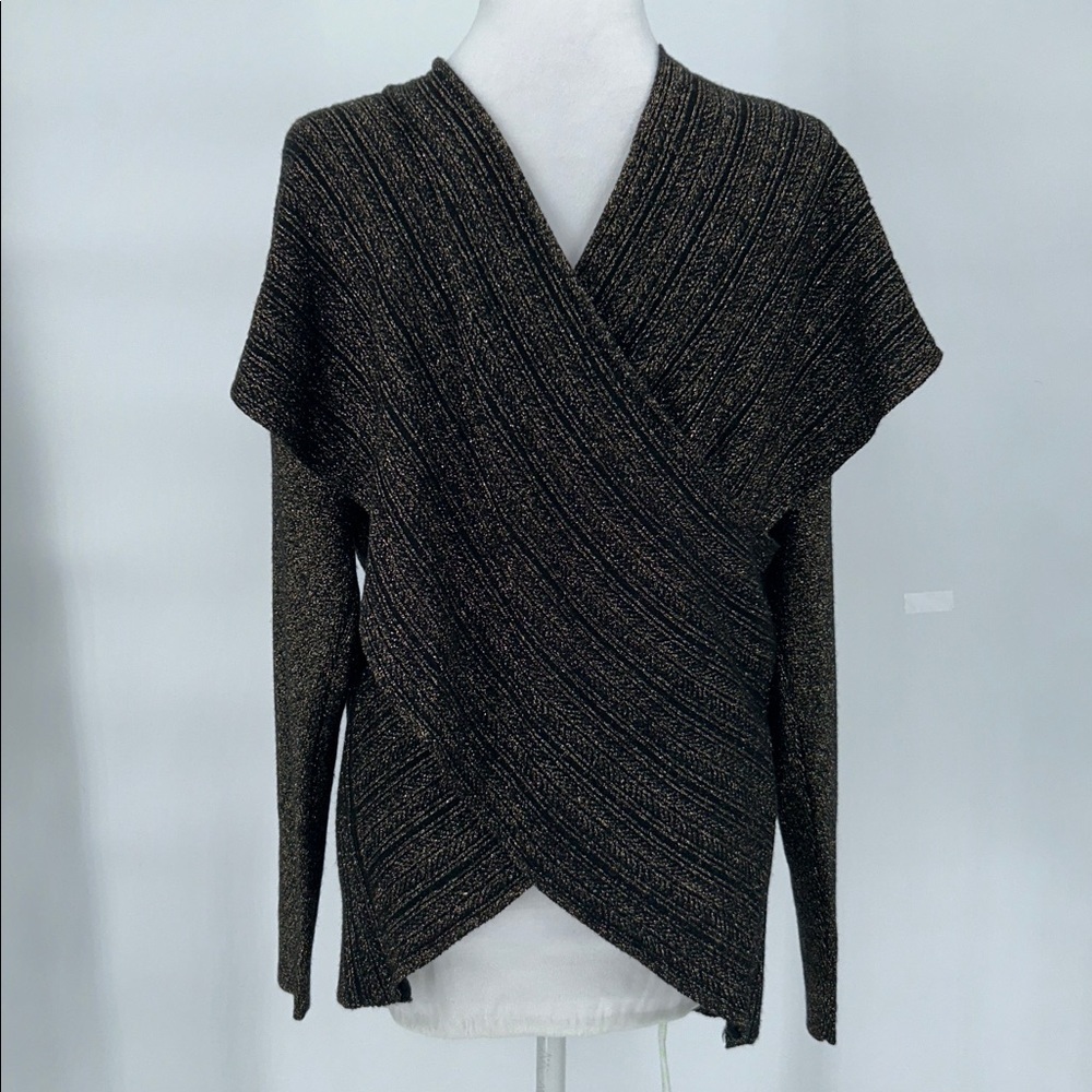 Derek Lam 10 Crosby Cross-Front Metallic Wool-Blend Sweater Black/Gold Size M - Picture 7 of 12